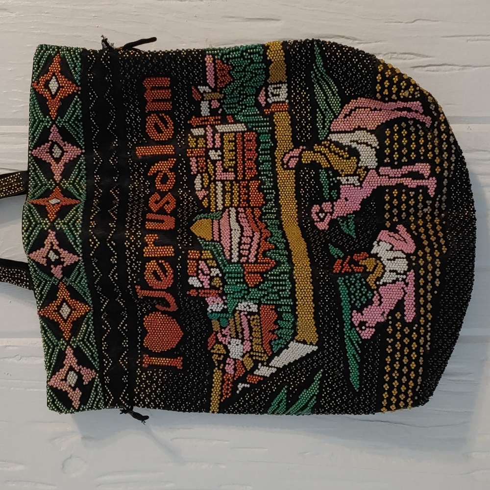 I ❤️ Jerusalem beaded drawstring bag